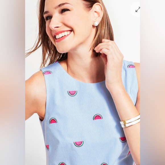 Watermelon embroidered print seersucker shift dress ruffle bottom - Picture 3 of 4